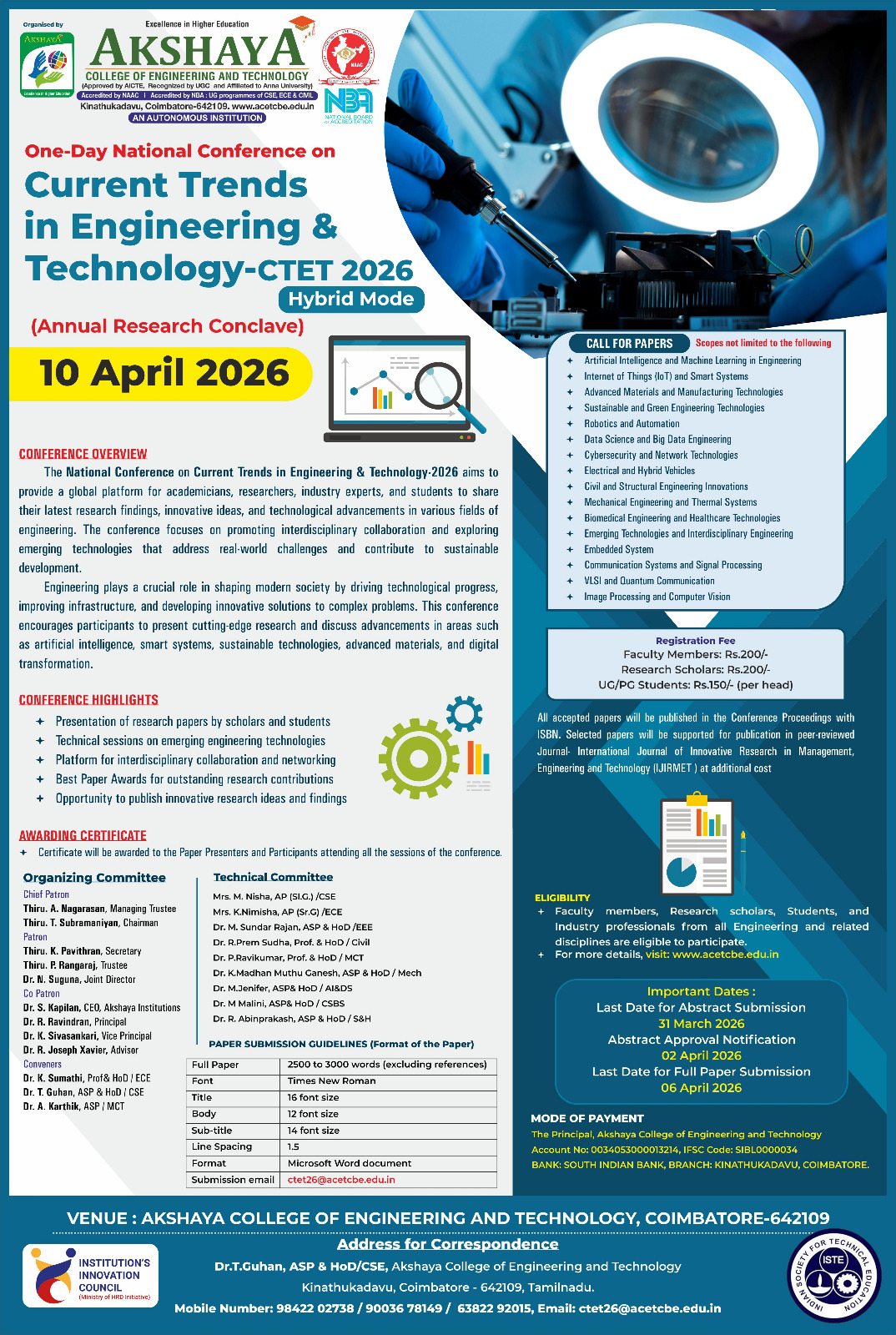 National Conference on “Current Trends in Engineering and Technology CTET 2026 National Conference Poster 